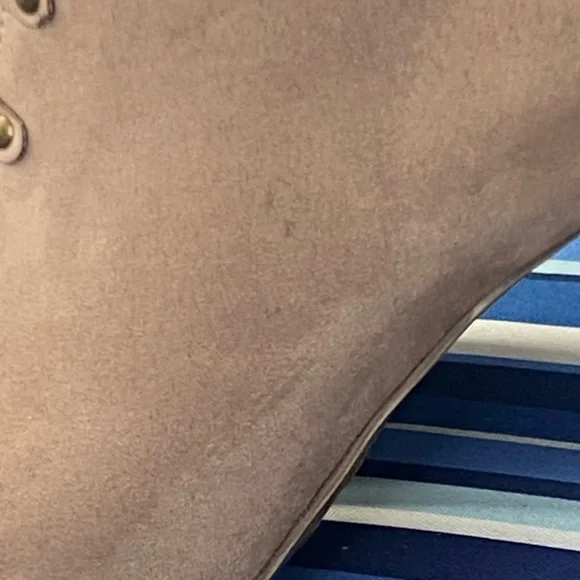 Light brown/beige suede like lace up open toe chunky high heel ankle booties - Picture 5 of 15